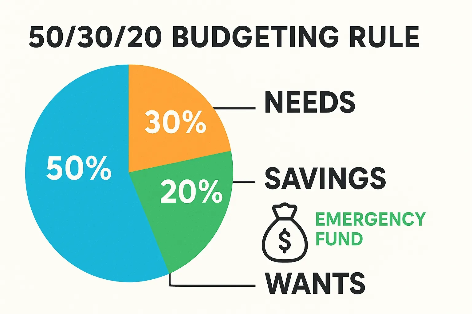 50 30 20 budget rule infographic for building an emergency fund