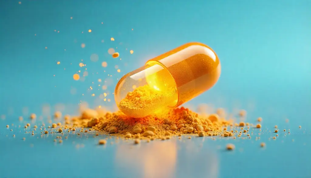 Close-up of a Mitolyn supplement capsule with glowing powder, highlighting its role as a Mitolyn fat burner.