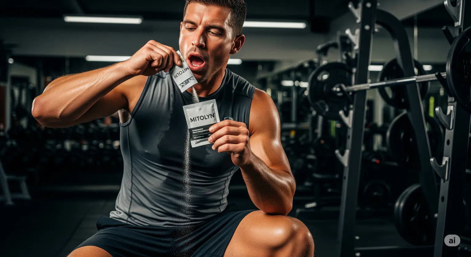 Athlete taking mitolyn supplement for maximum results before a workout
