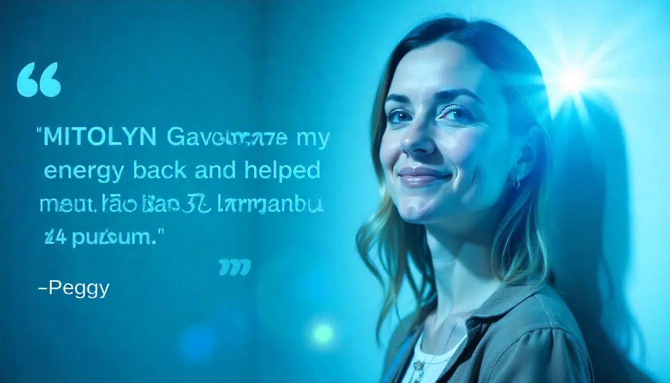 Mitolyn customer success story quote for weight loss and energy boost.
