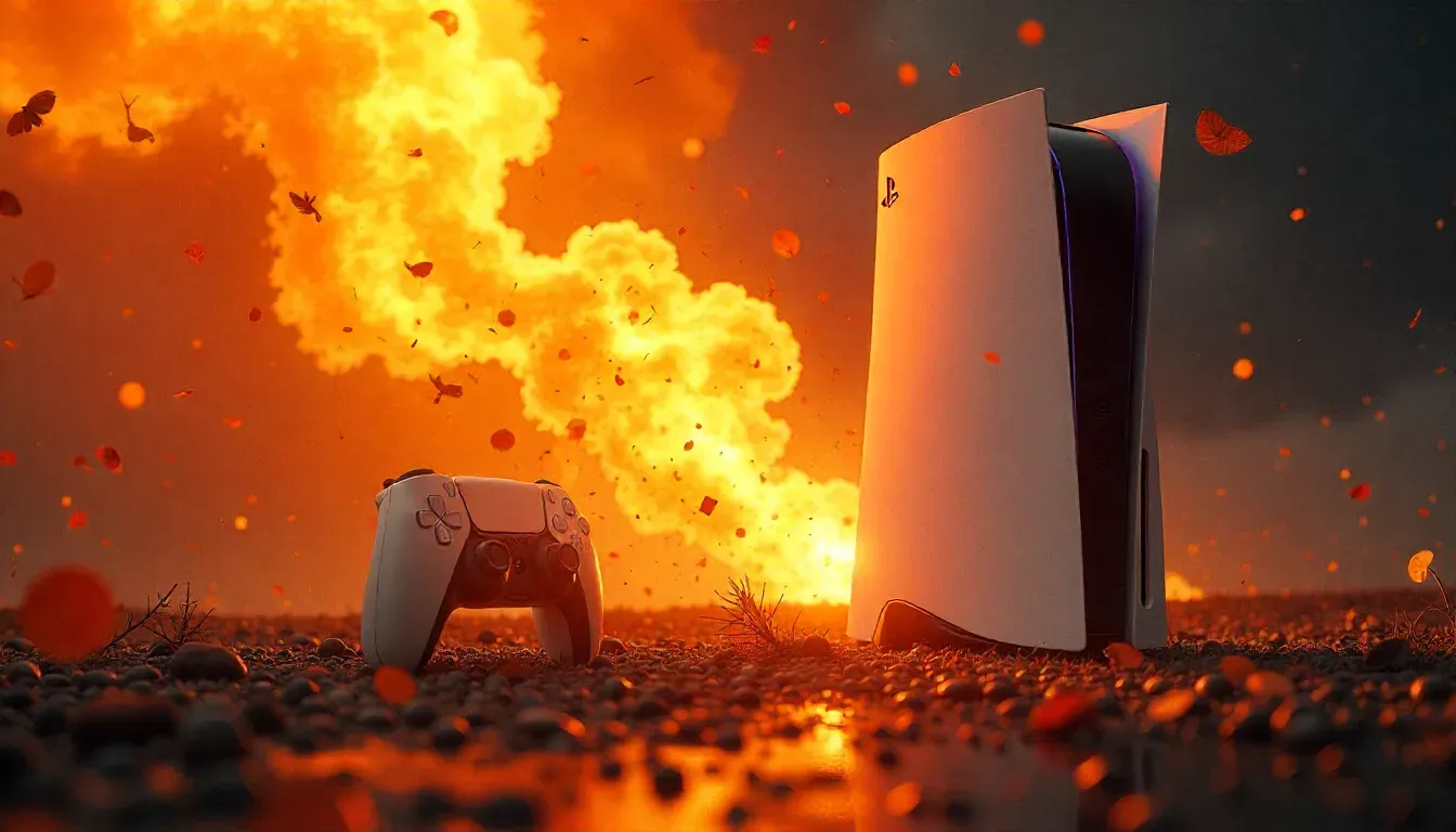 PlayStation 5 console with coins and upward graph representing economic impact on gaming