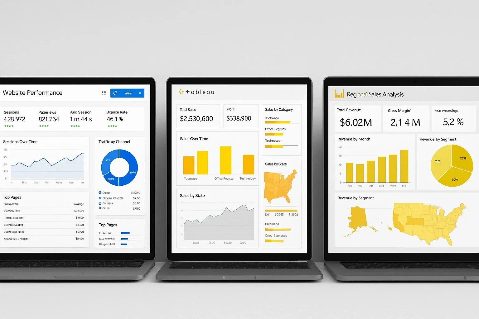 Side-by-side comparison of AI data analysis dashboards.