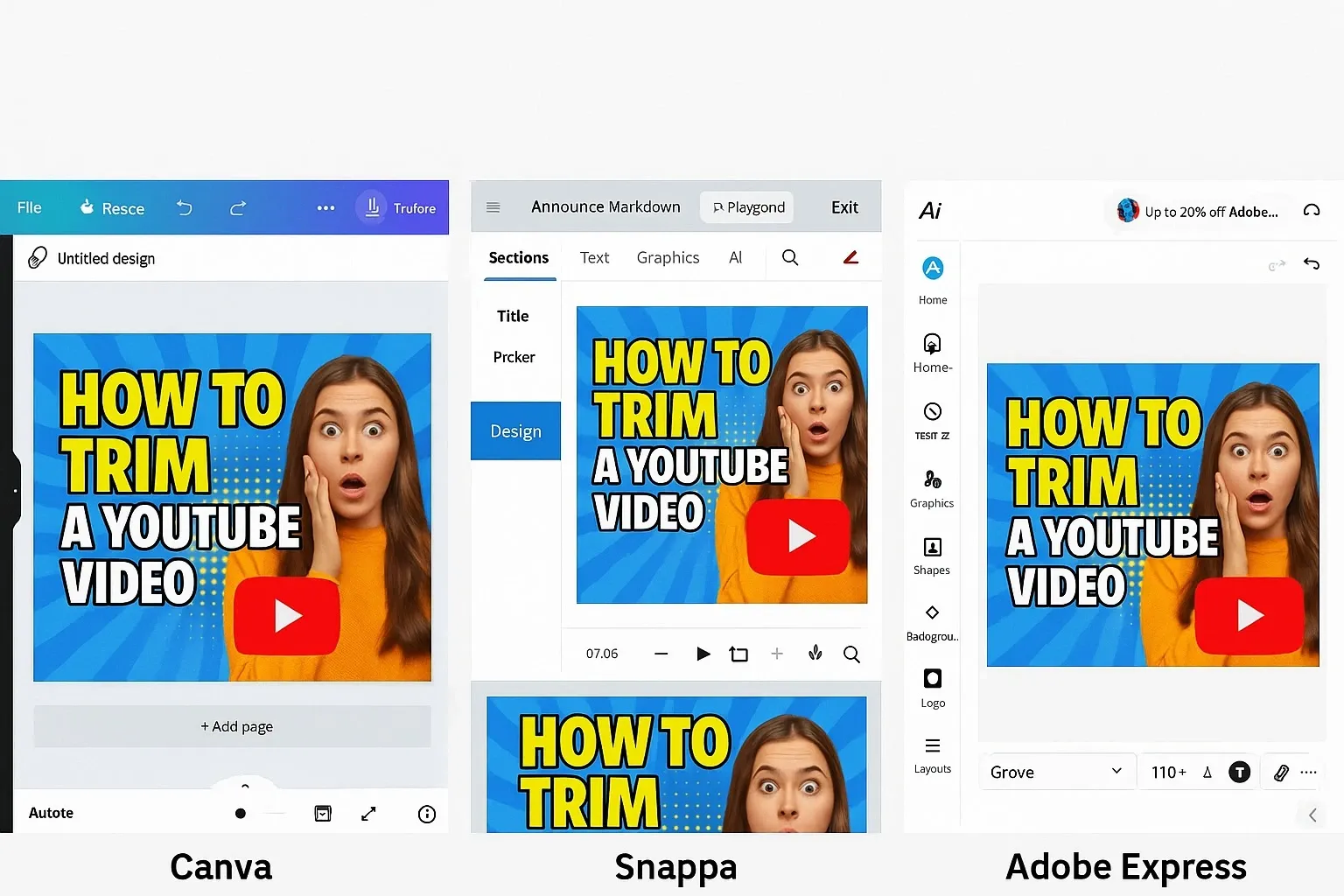 AI tools create social thumbnails using Canva, Snappa, and Adobe Express for YouTube video designs