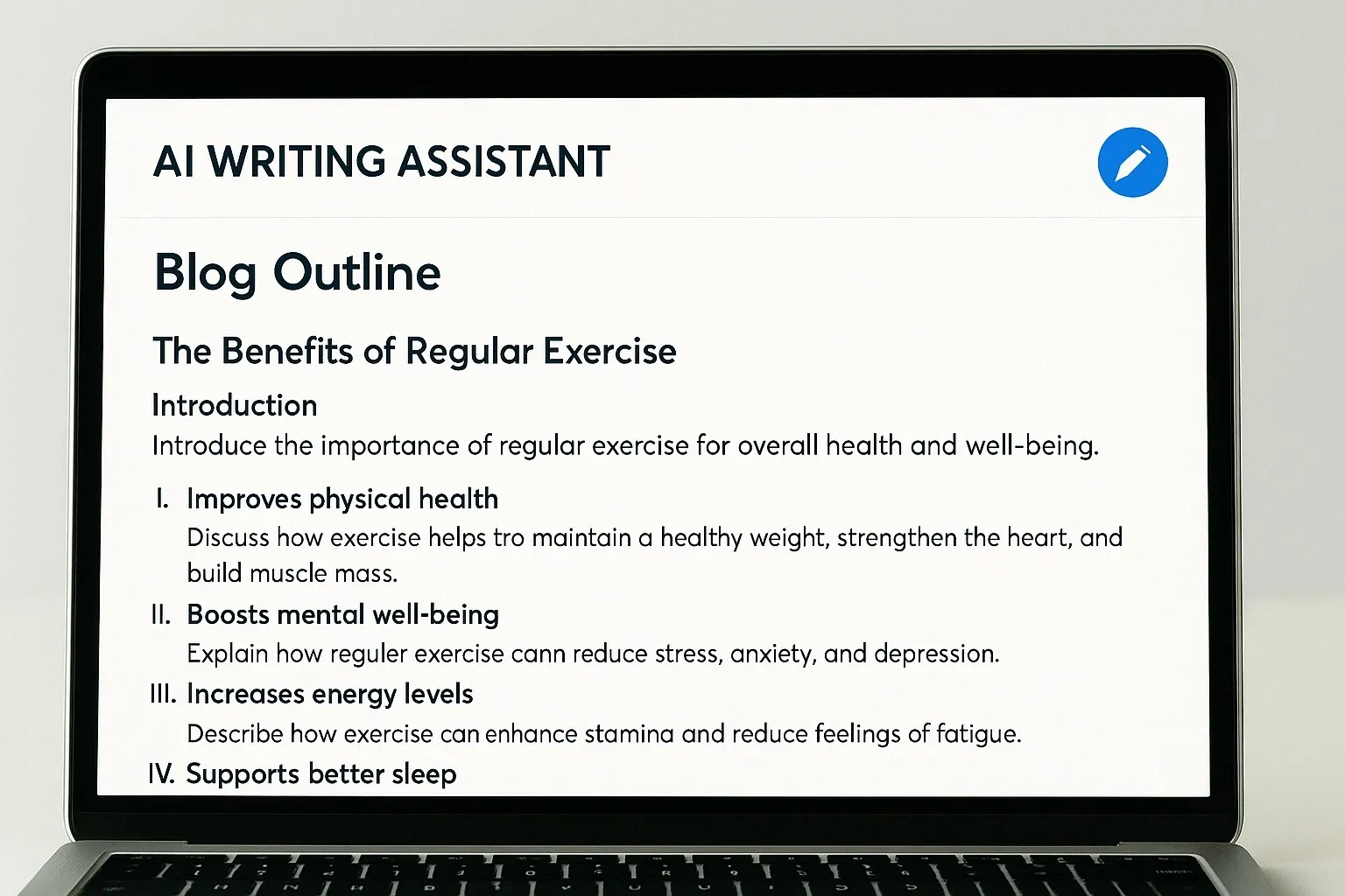 ChatGPT AI tool creating a content outline for a blog.