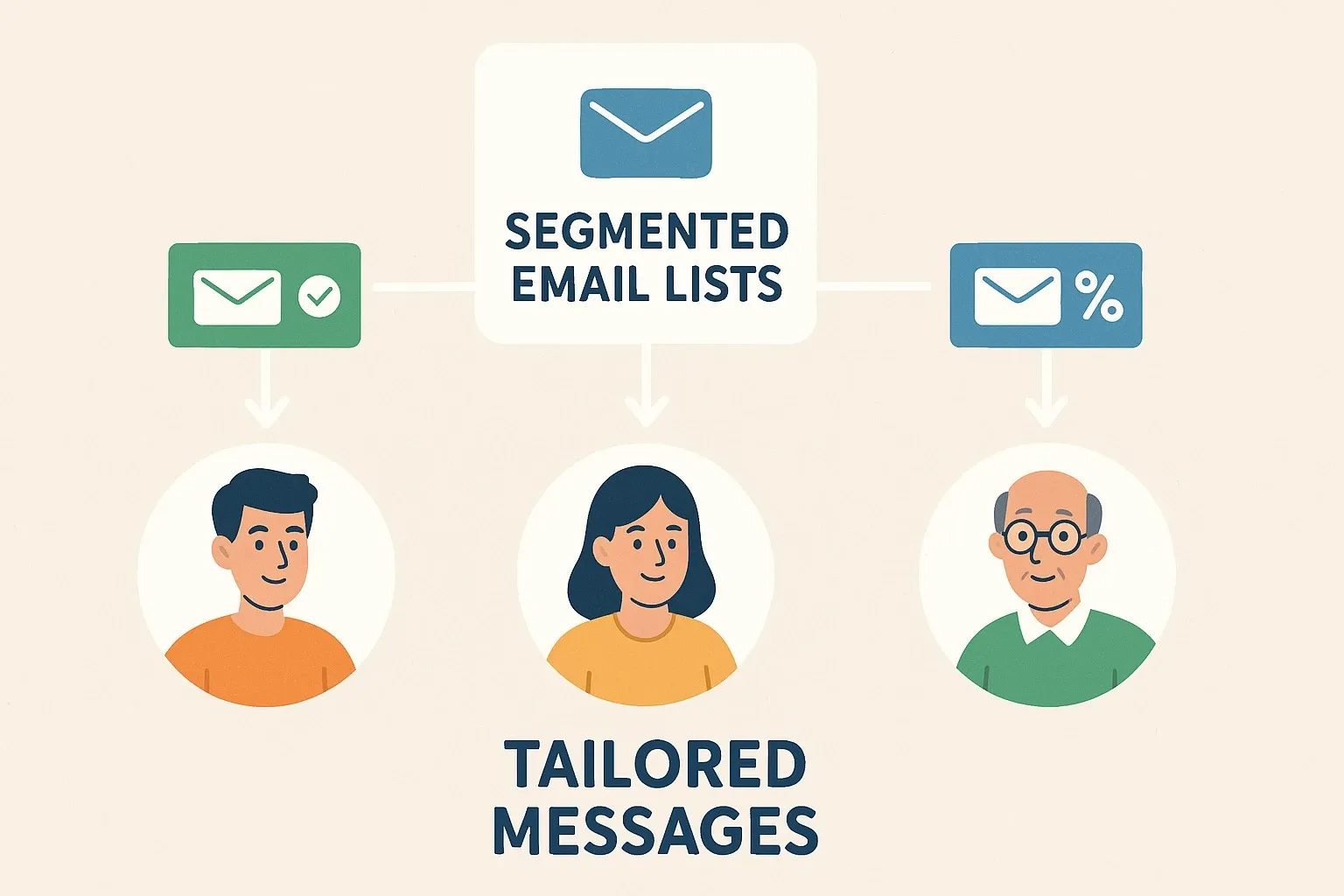 Customer groups receiving different segmented email campaigns.