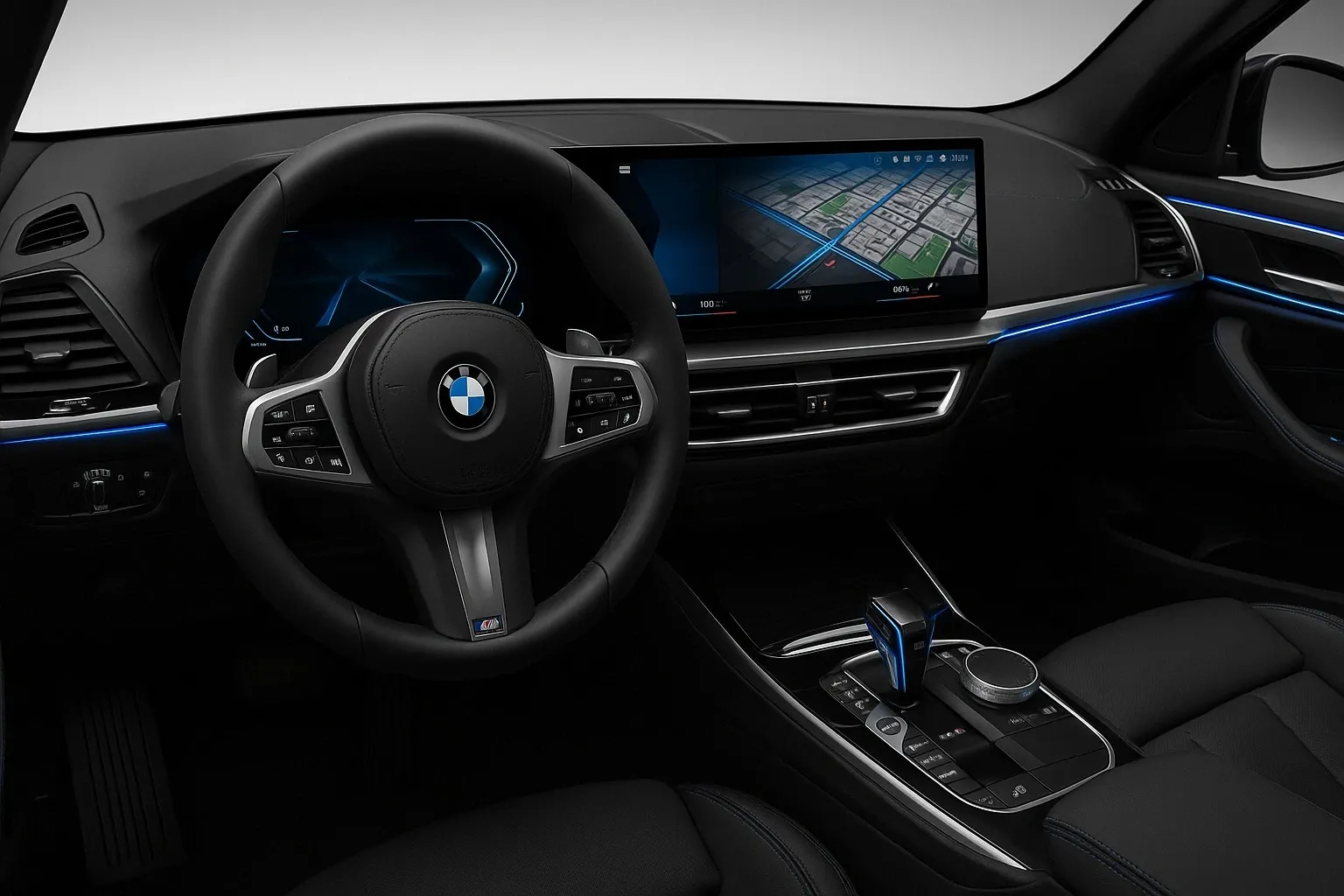 BMW iX3 M Sport dual-motor powertrain infographic with performance and charging specs