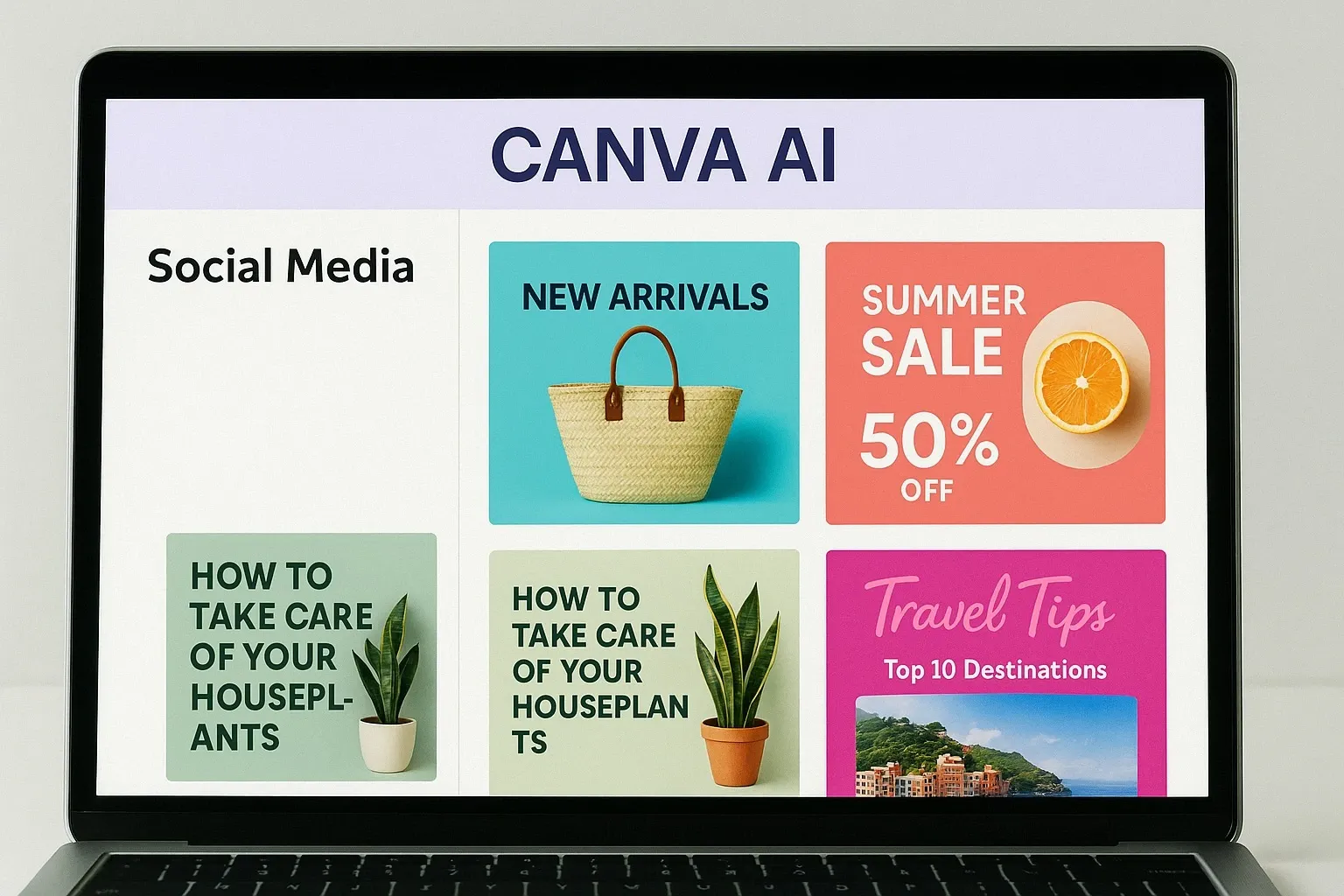 Canva AI tool designing graphics for content workflow.