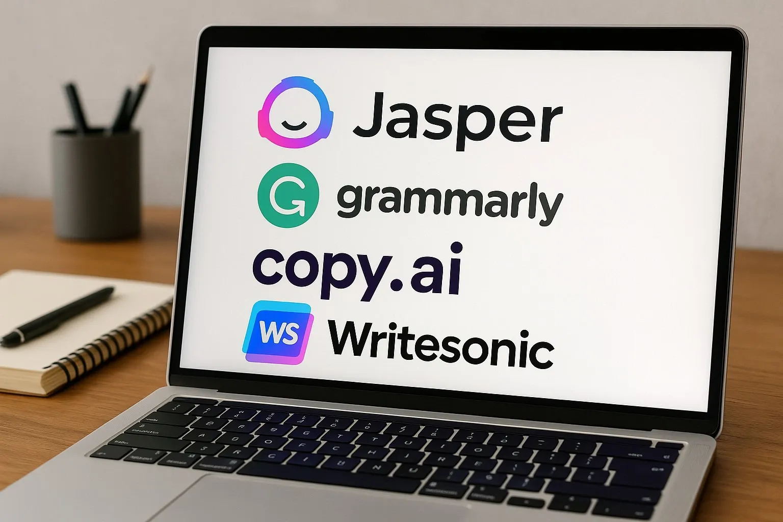 Logos of Jasper, Copy.ai, Writesonic, Scalenut, and Frase.