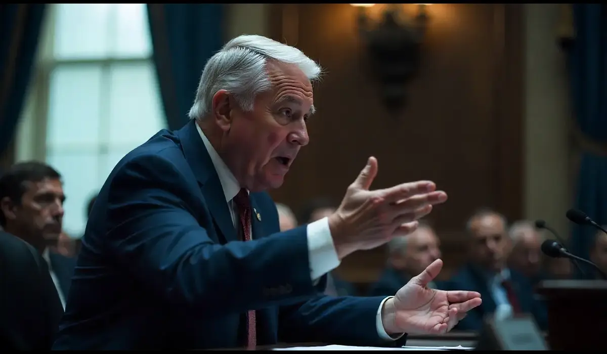US lawmaker speaking passionately during a congressional hearing on government shutdown and funding.