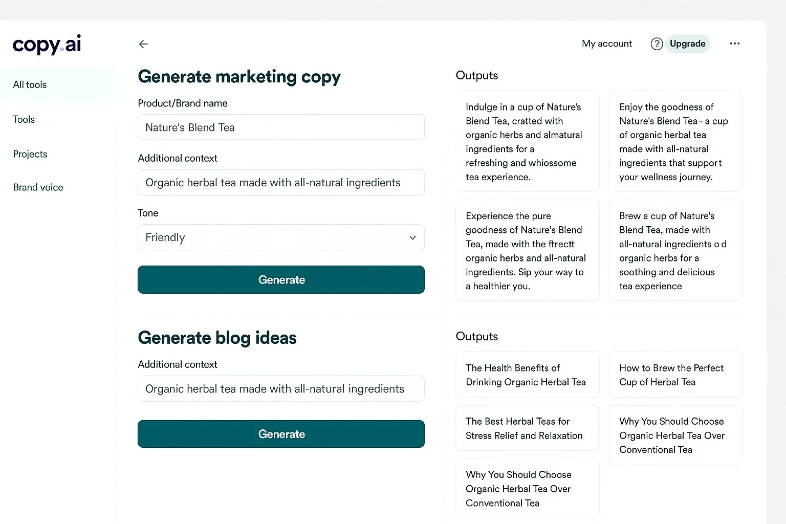 ai AI writing tool generating content suggestions.