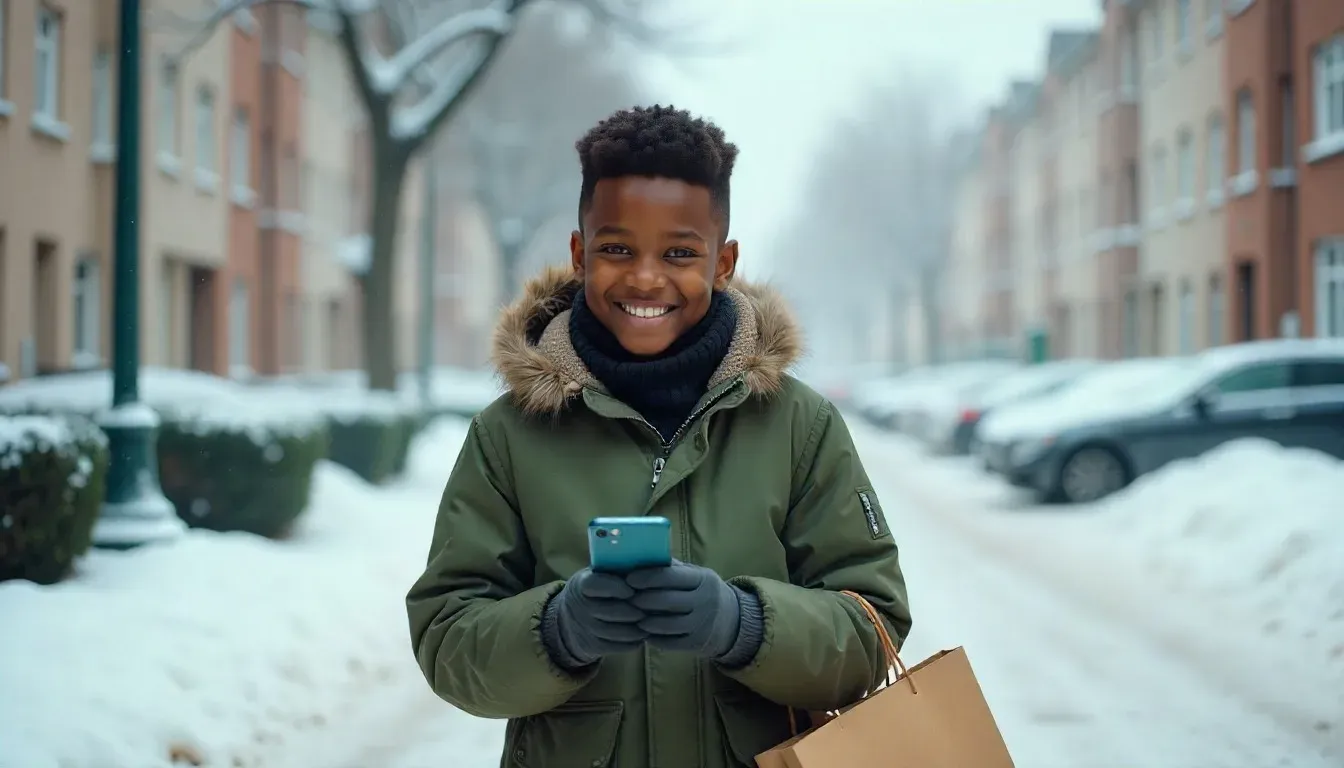 Customer celebrates purchase of discounted iPhone 16.