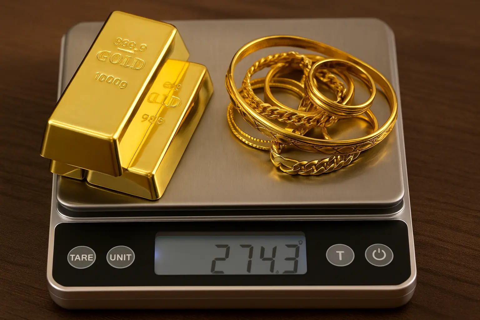 comparison of 24 carat gold rate in India in weighing scale