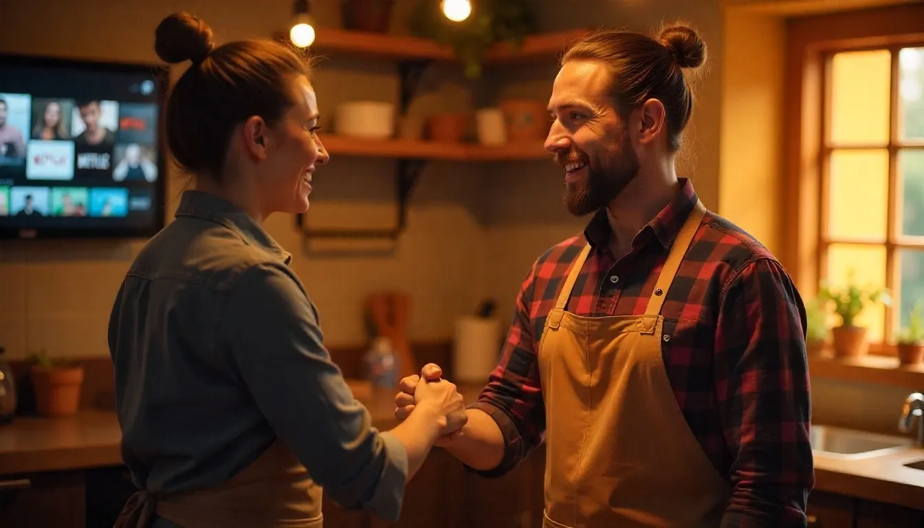 Paul Hollywood handshake with Netflix branding