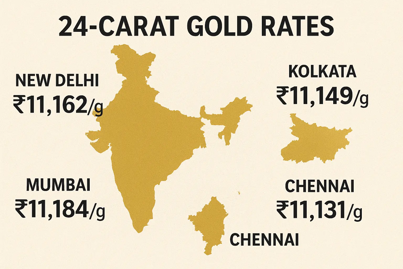 24 carat gold rate across Indian cities