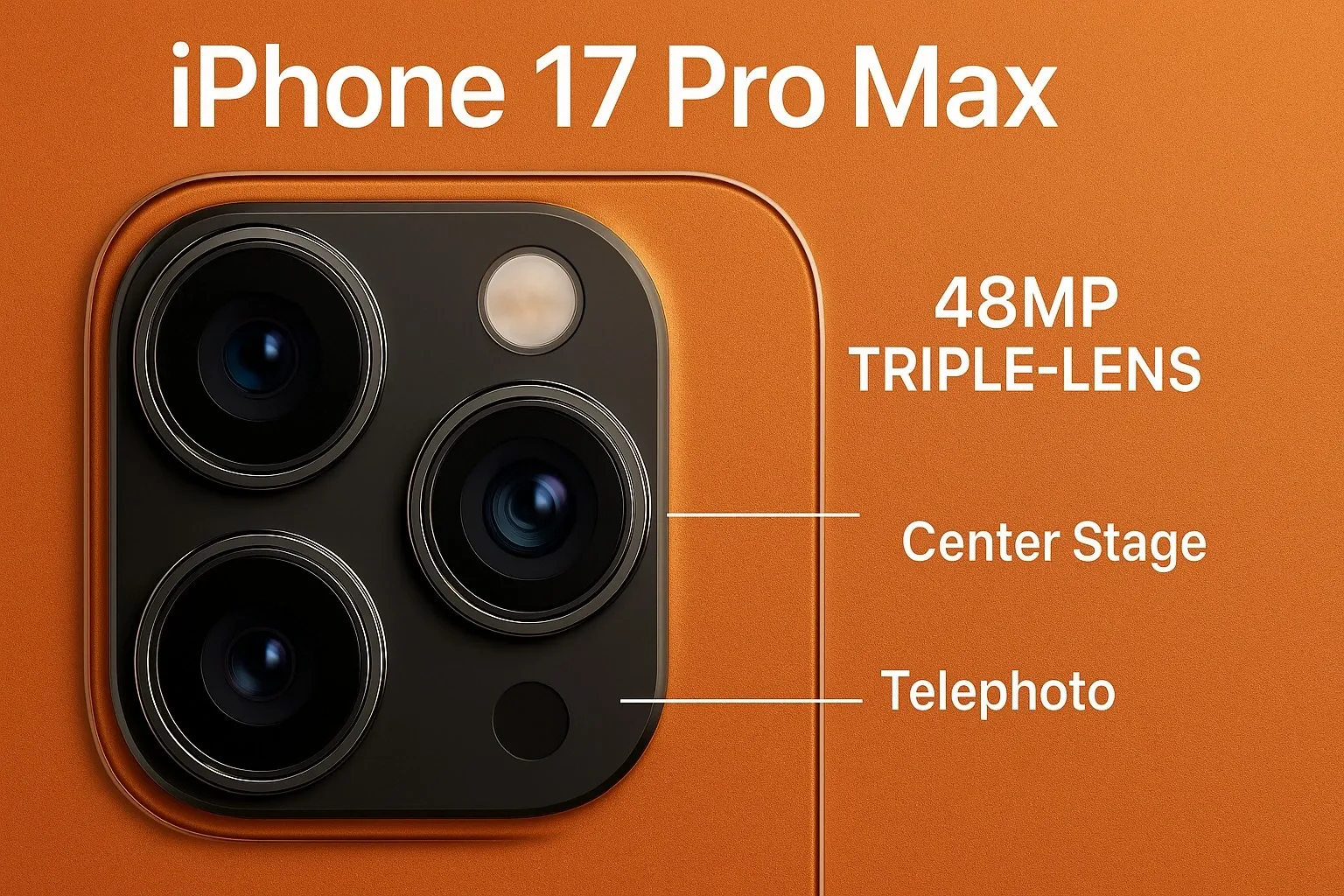 iPhone 17 Pro Max triple-lens camera close-up.