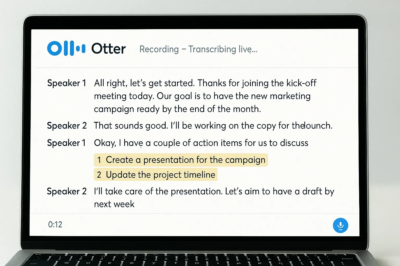 Otter.ai live-transcribing and summarizing meeting notes.