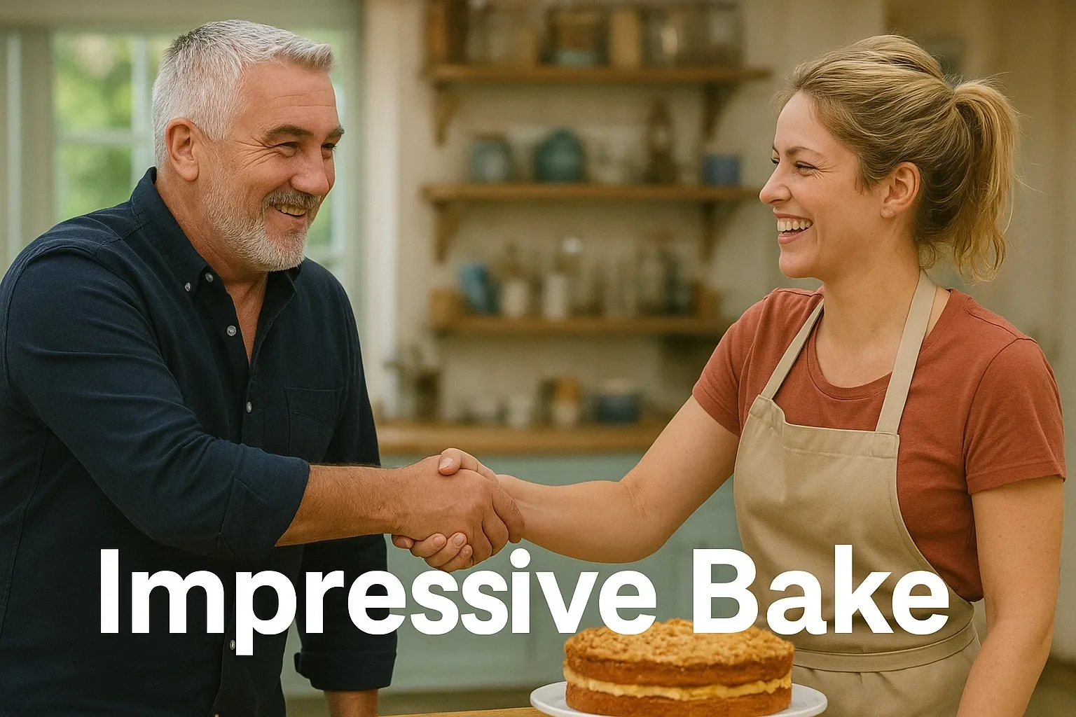 Paul Hollywood giving a handshake to contestant