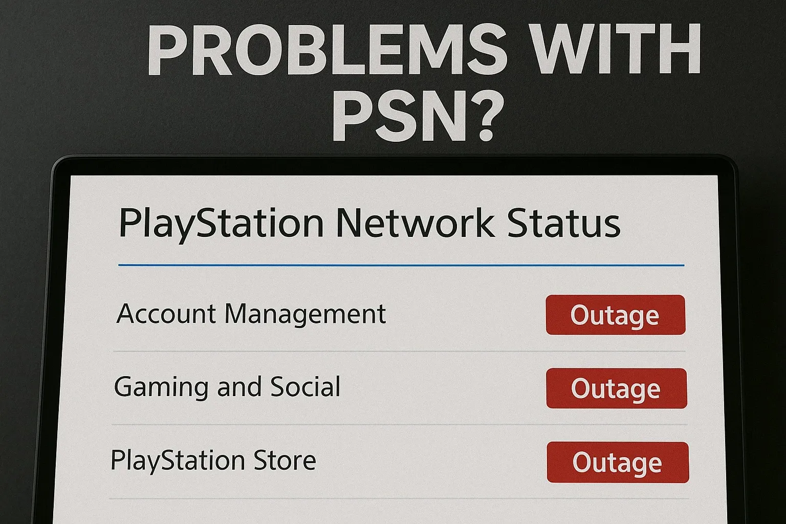 PlayStation Network status page showing services offline