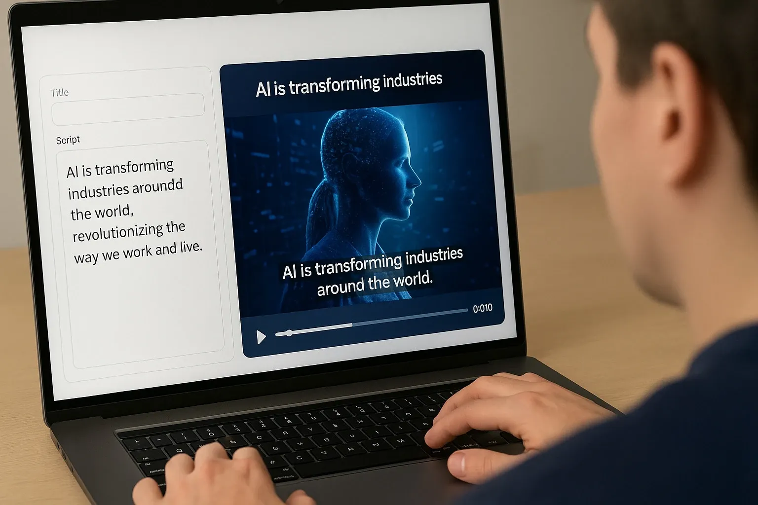 User generating video from text using AI software.