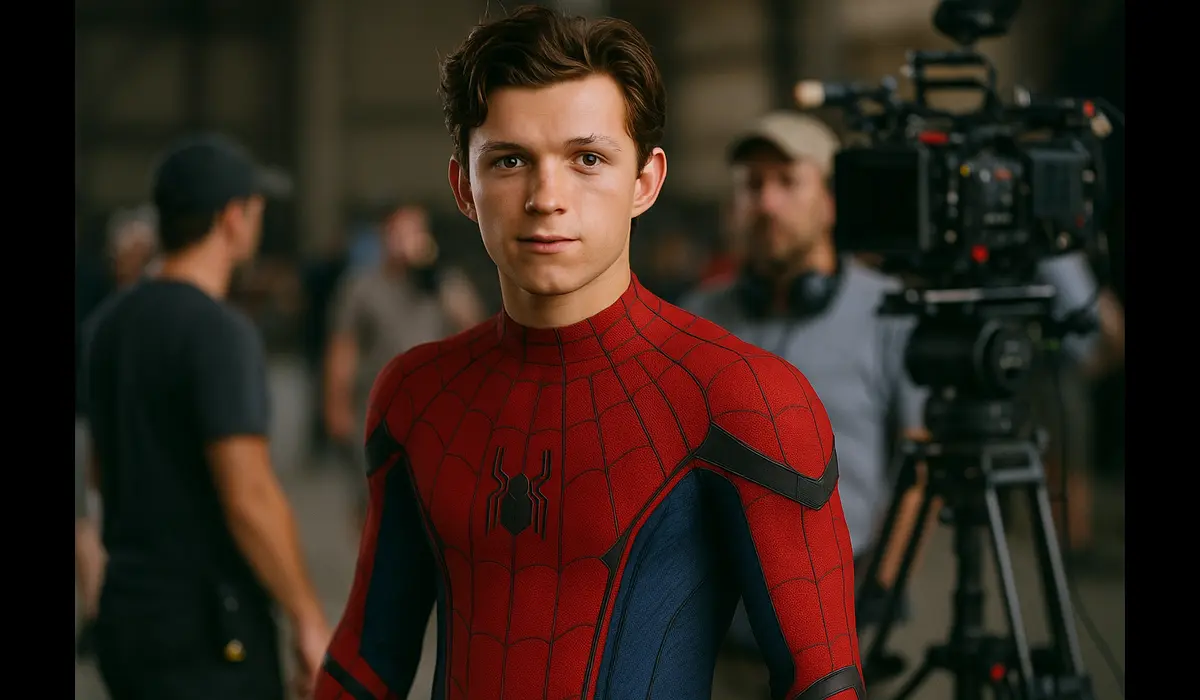 Spider Man Tom Holland swinging in MCU.