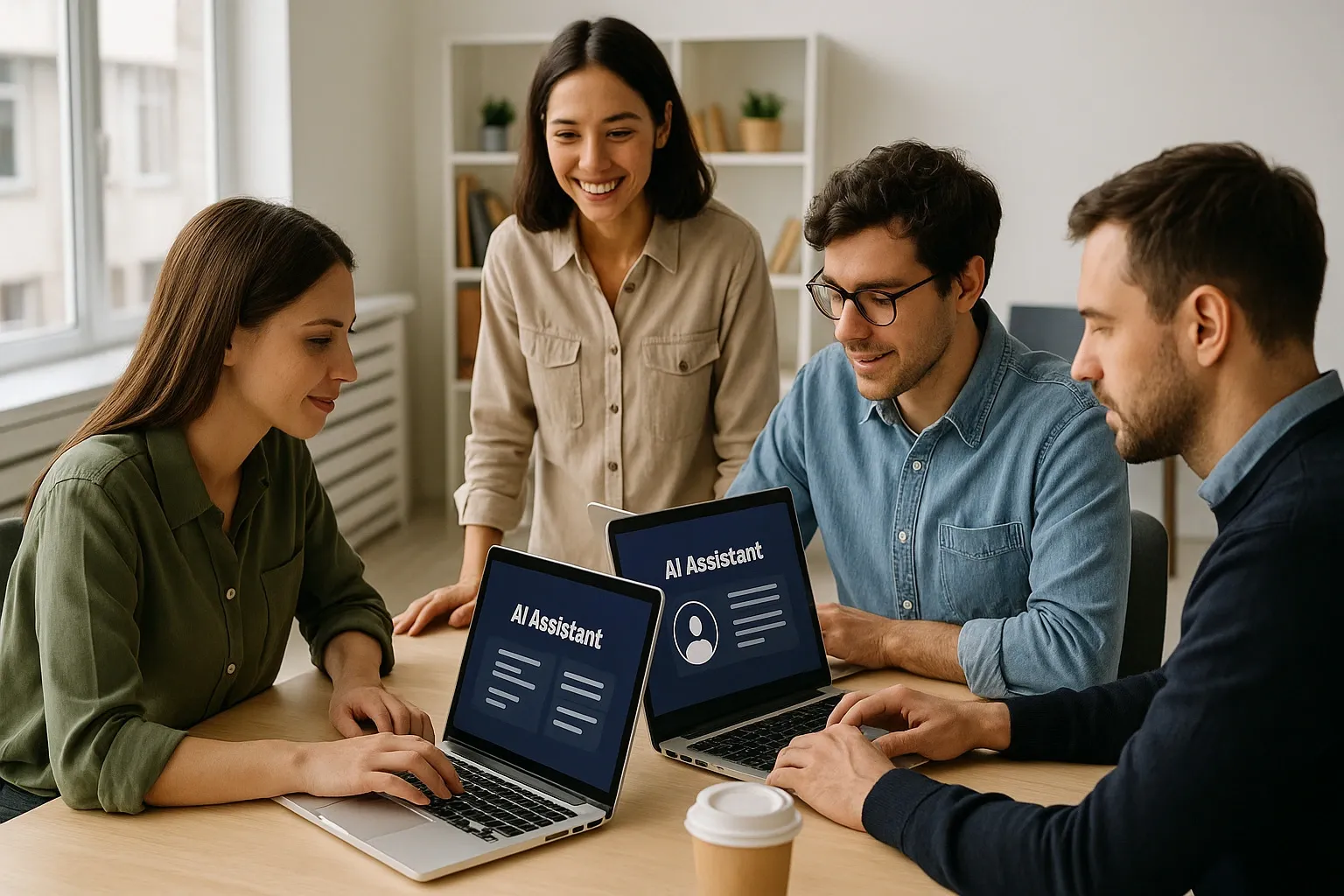 Startup team using AI project management tools.