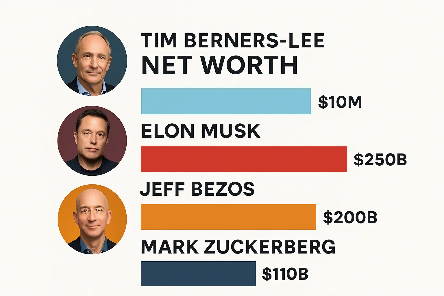 Tim Berners-Lee net worth vs tech billionaires.
