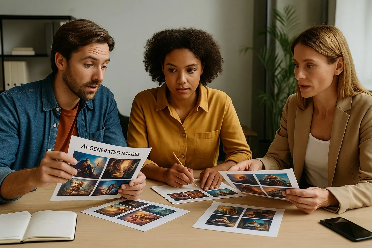 Team using AI-generated images safely for commercial project.