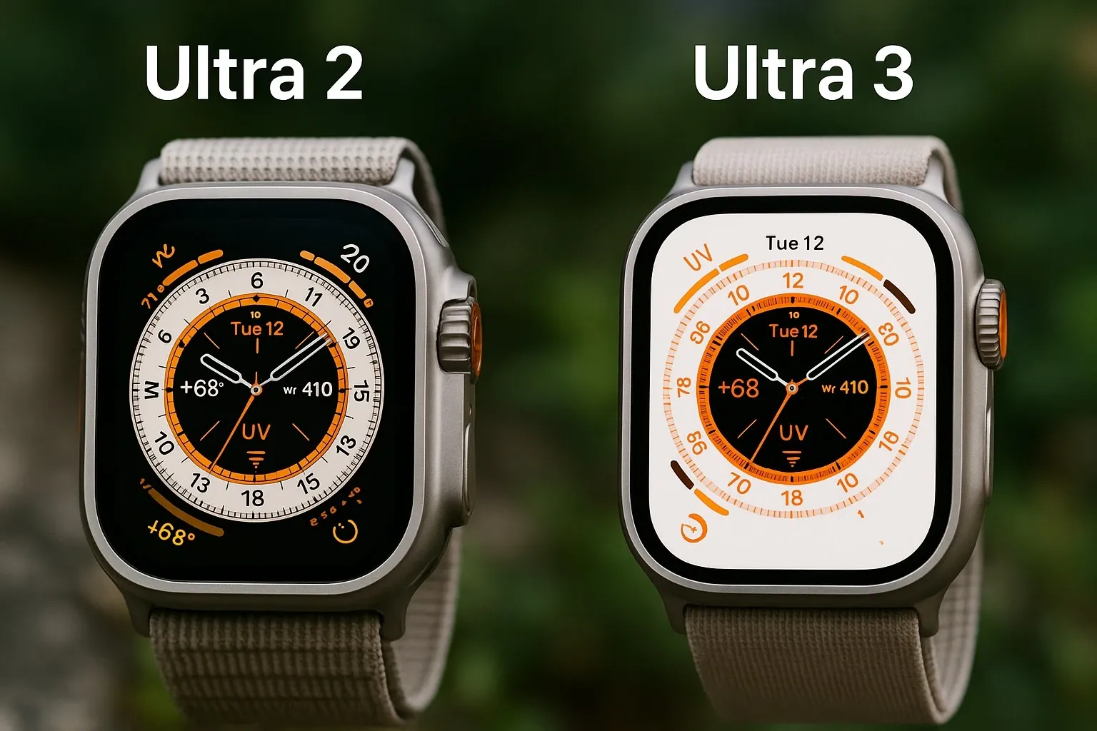 Ultra 2 vs Ultra 3 screen comparison showing slimmer bezels and larger display.
