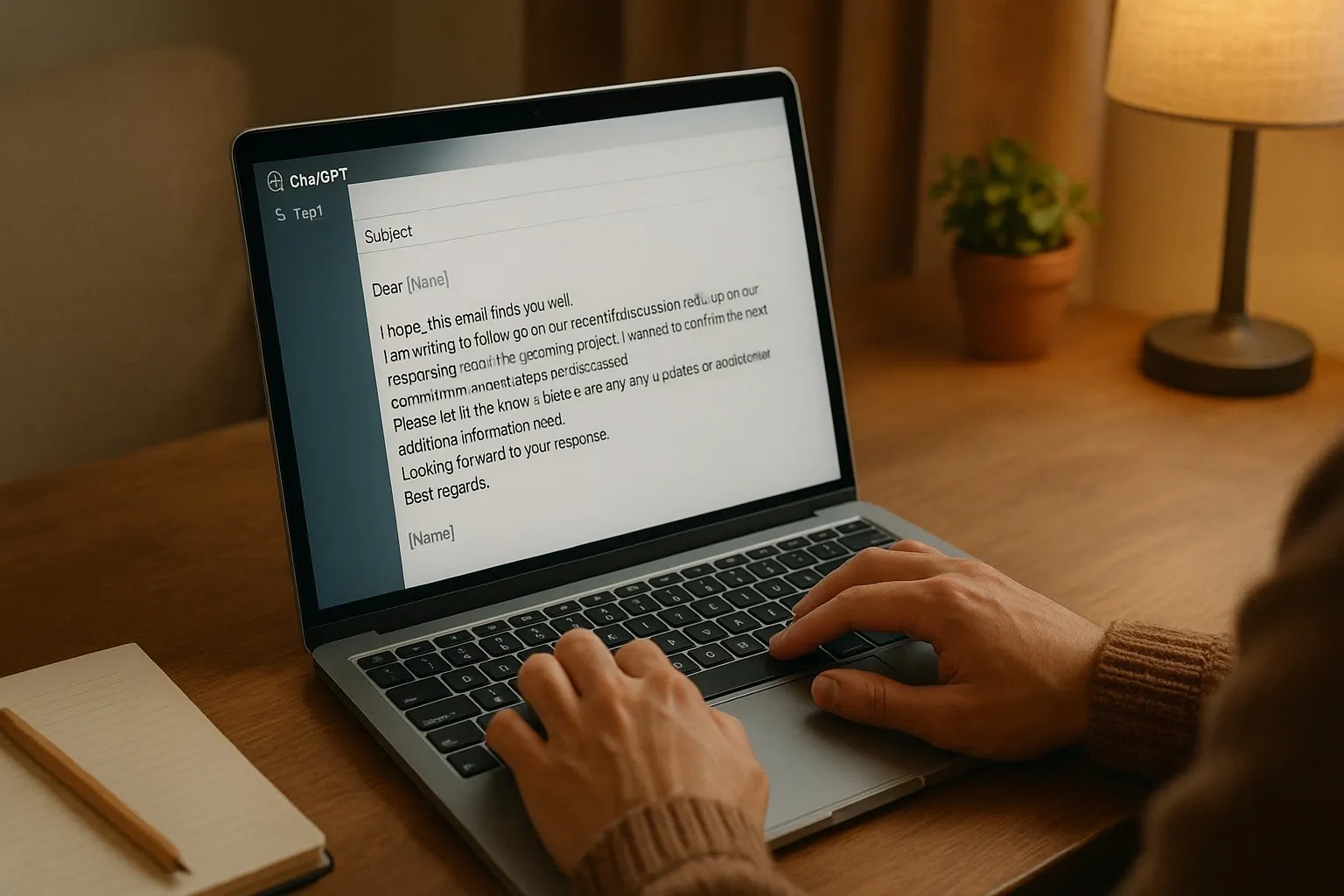User writing emails faster with ChatGPT AI assistant