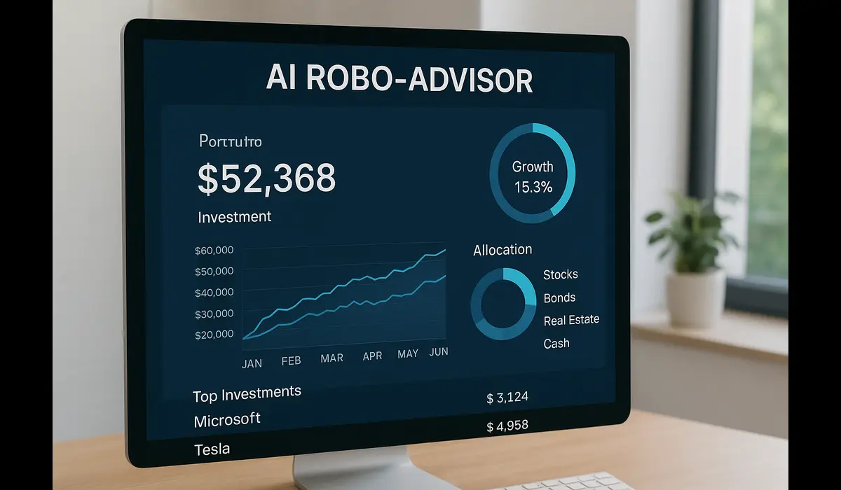 AI investment robo-advisor managing diversified portfolio.