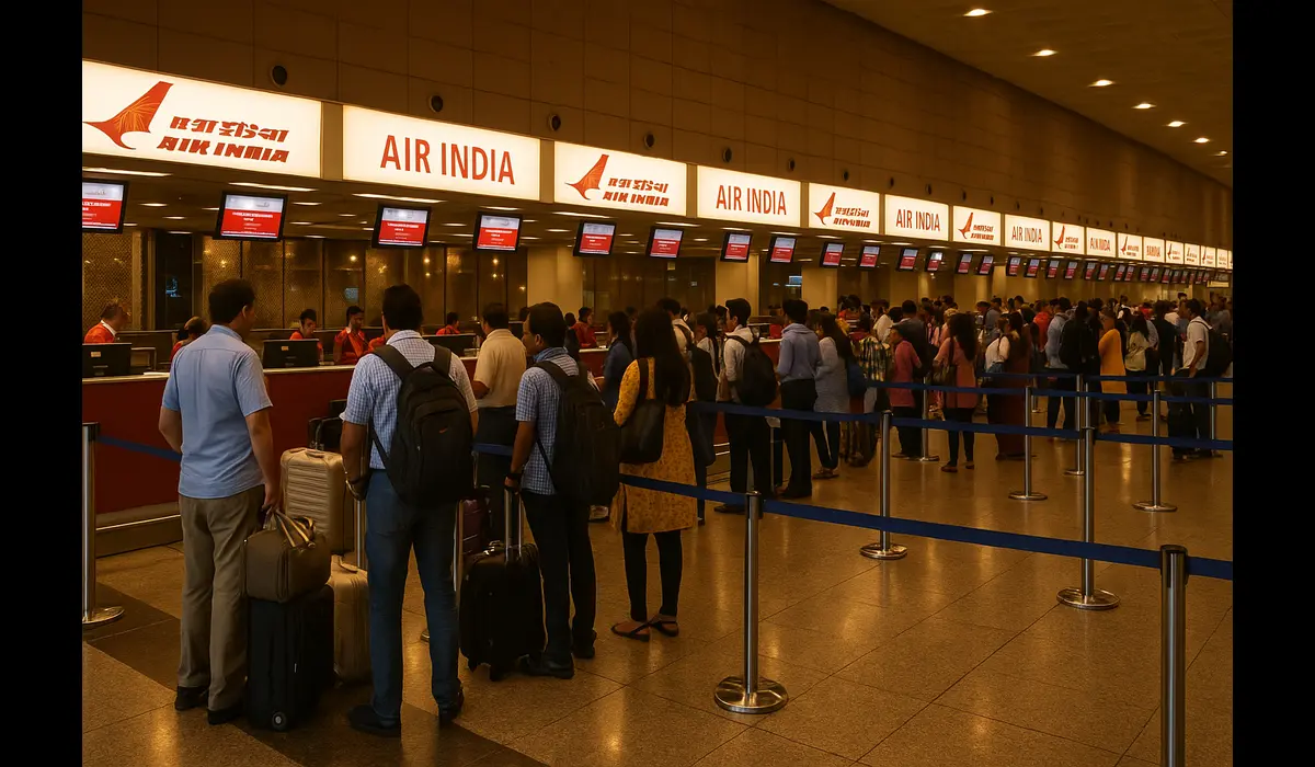 Air India flight counter last-minute boarding.