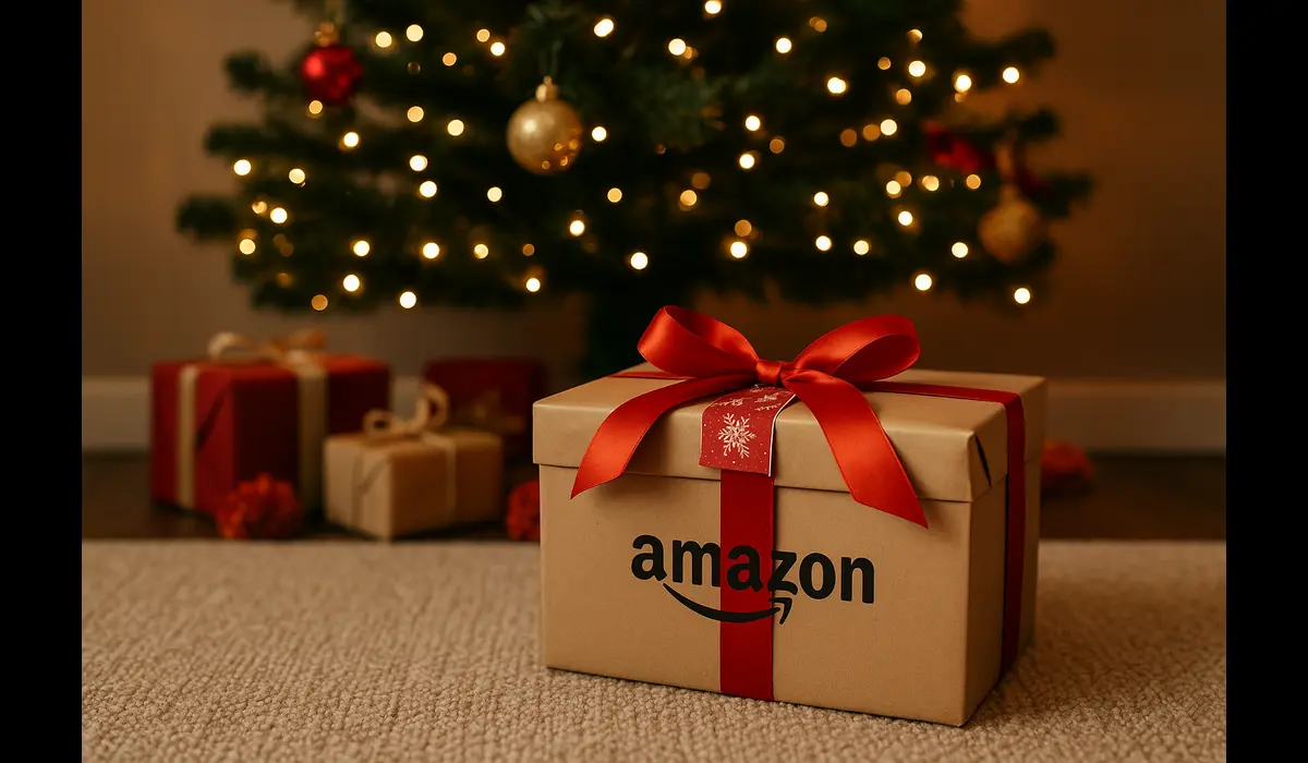 Amazon Prime box with last-minute Christmas gifts in USA fast shipping.