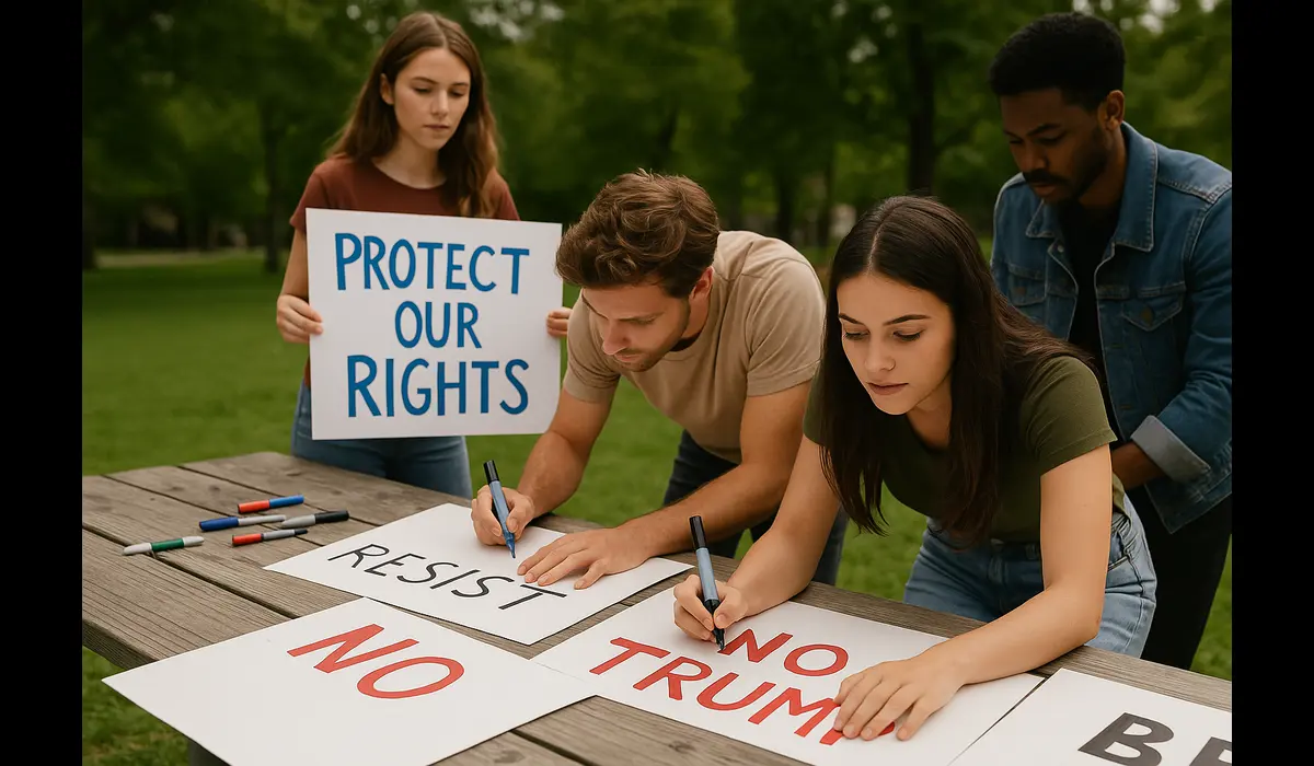 Youth organizing signs for mass rallies across US opposing federal policies
