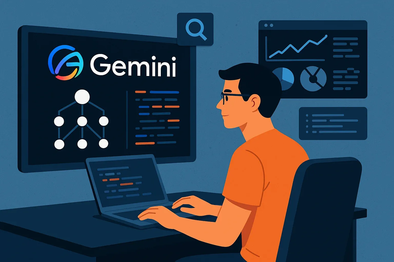 Developer using Gemini 2.5 model for code generation and research automation