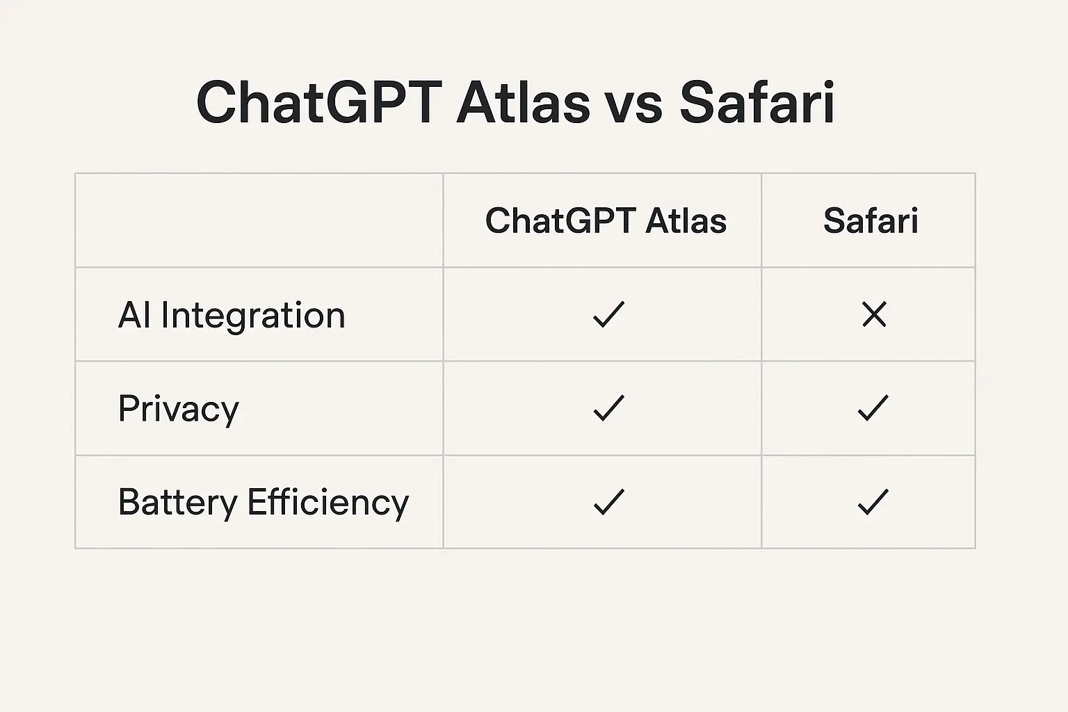 ChatGPT Atlas vs Safari comparison chart