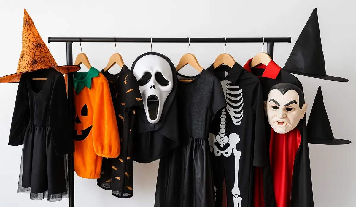 Affordable Halloween party supplies including costumes and masks.
