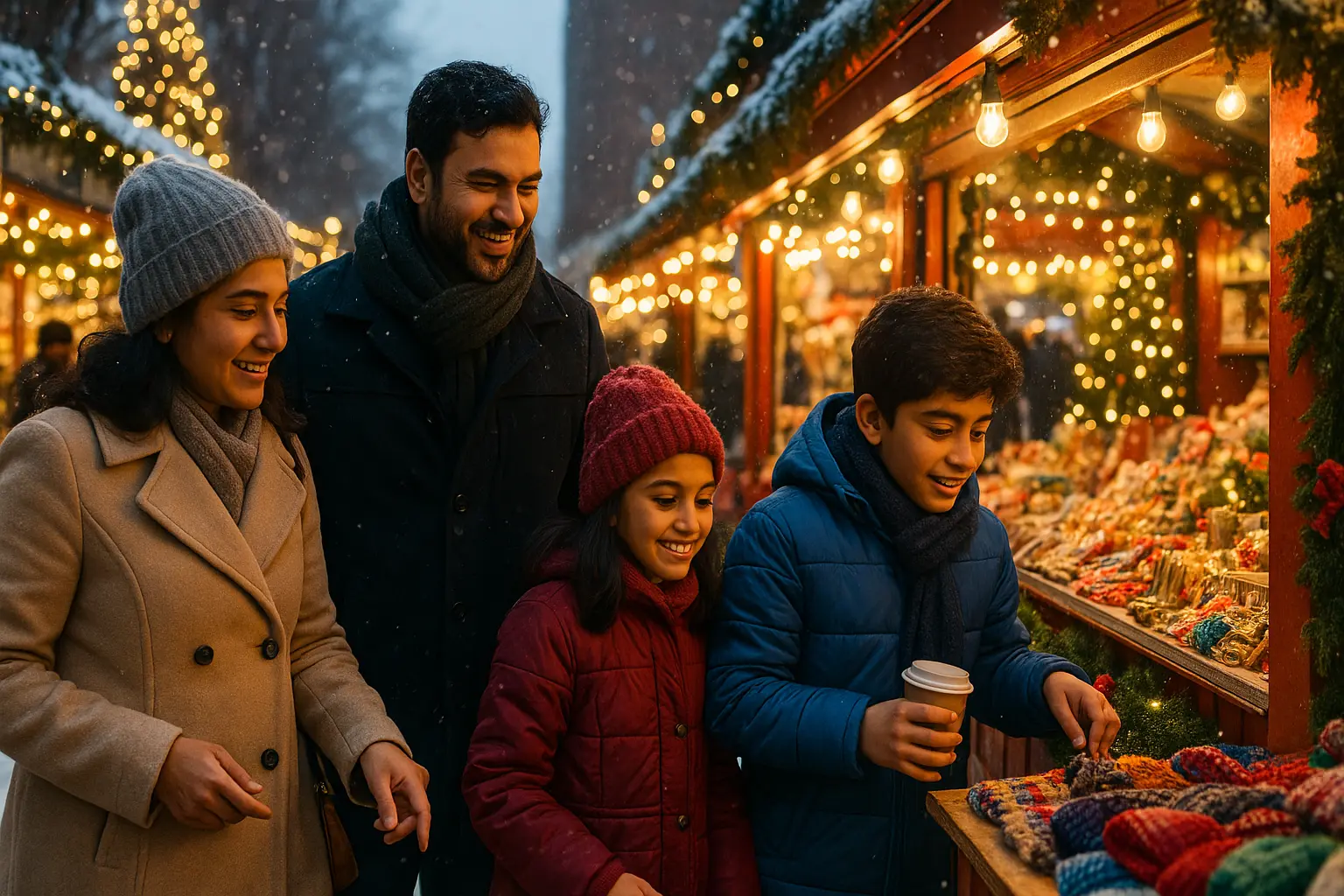 Indian travelers enjoying Christmas markets in USA December budget trip.