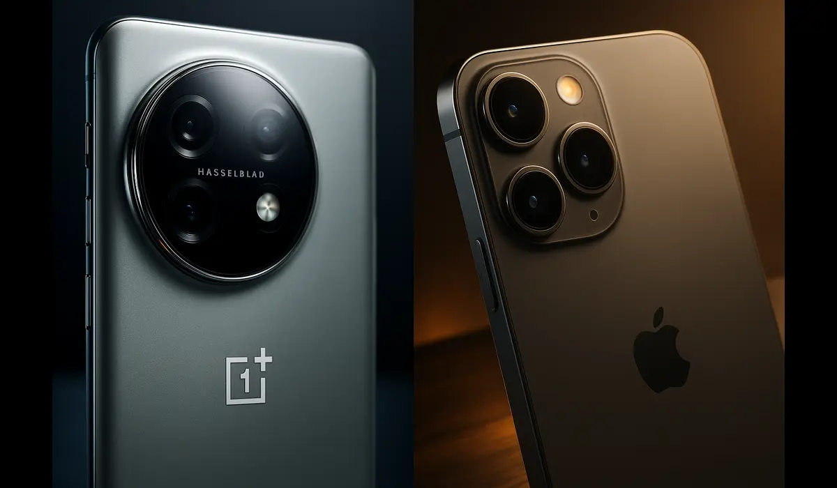 OnePlus 15 vs iPhone 16 camera system comparison highlighting lens design