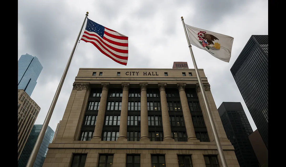Chicago City Hall, central to the immigration policy dispute.