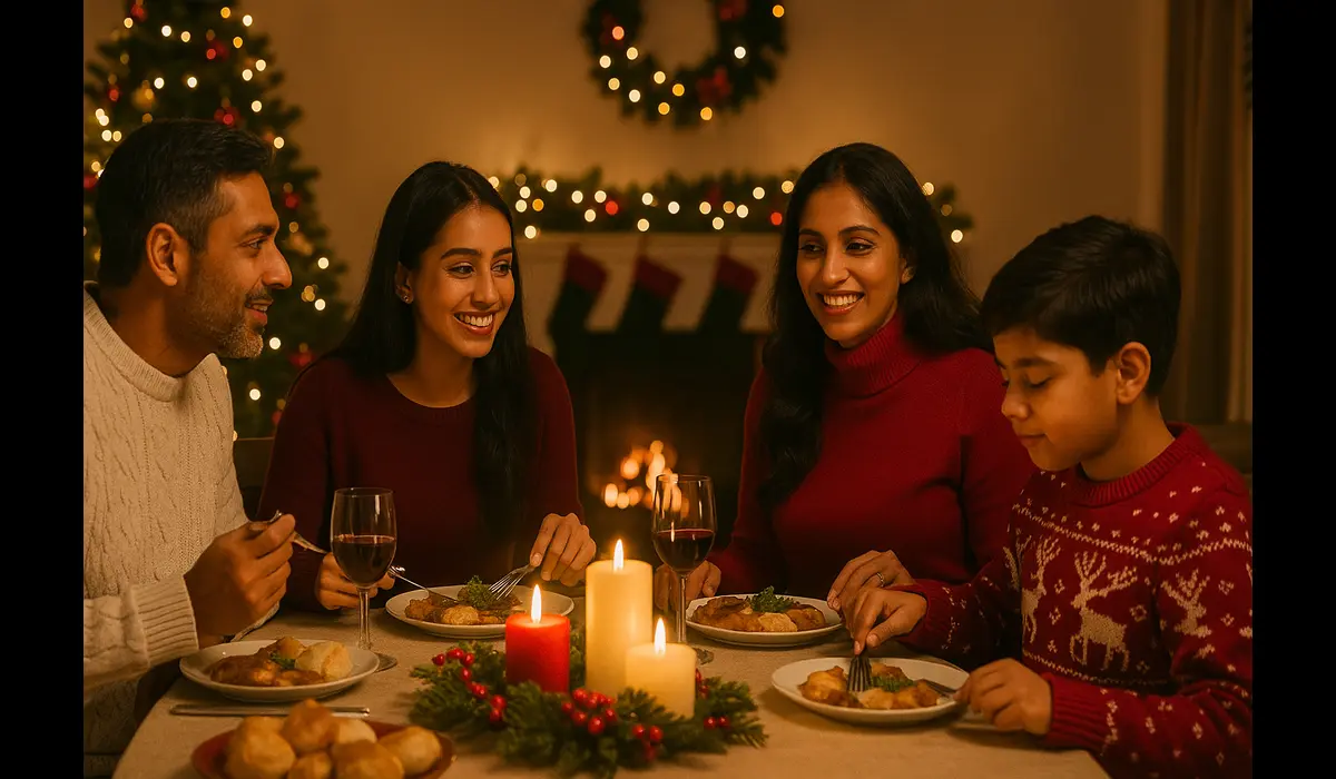 Indian tourists enjoying festive dinner – USA Christmas holiday packages.