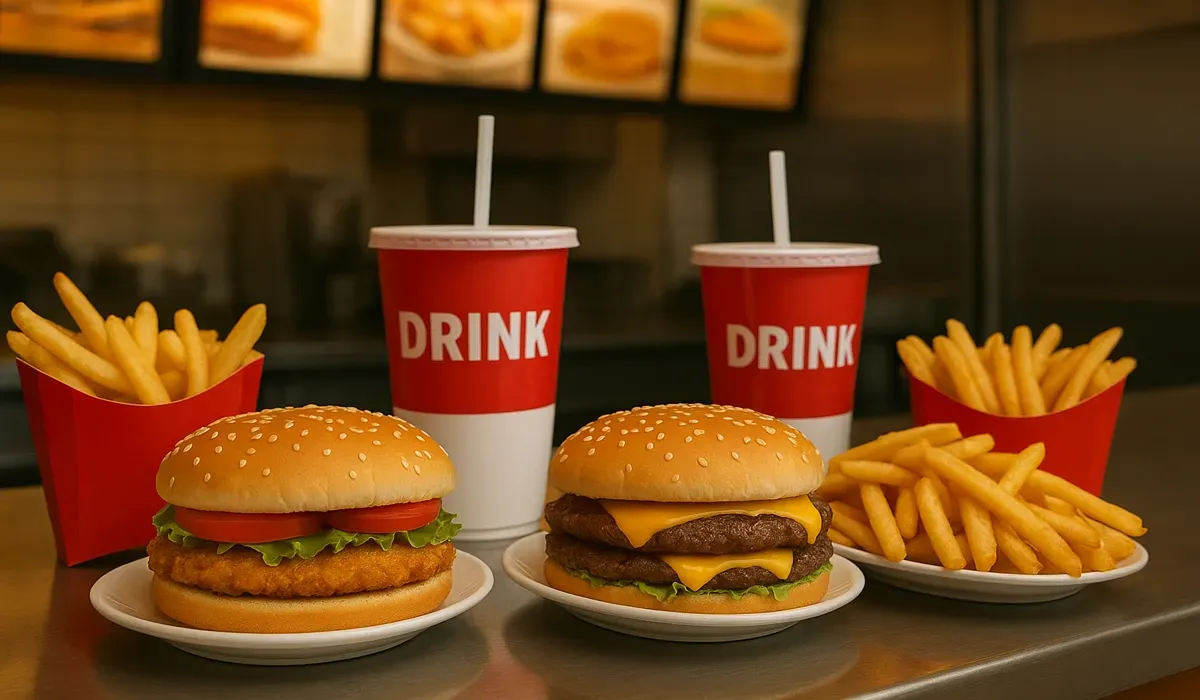 American comfort food combo meals on a counter.