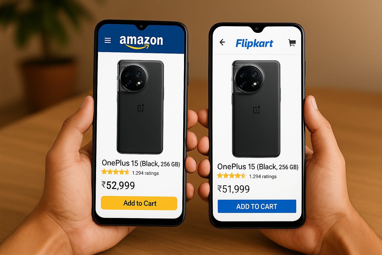 OnePlus 15 comparison Amazon vs Flipkart India.