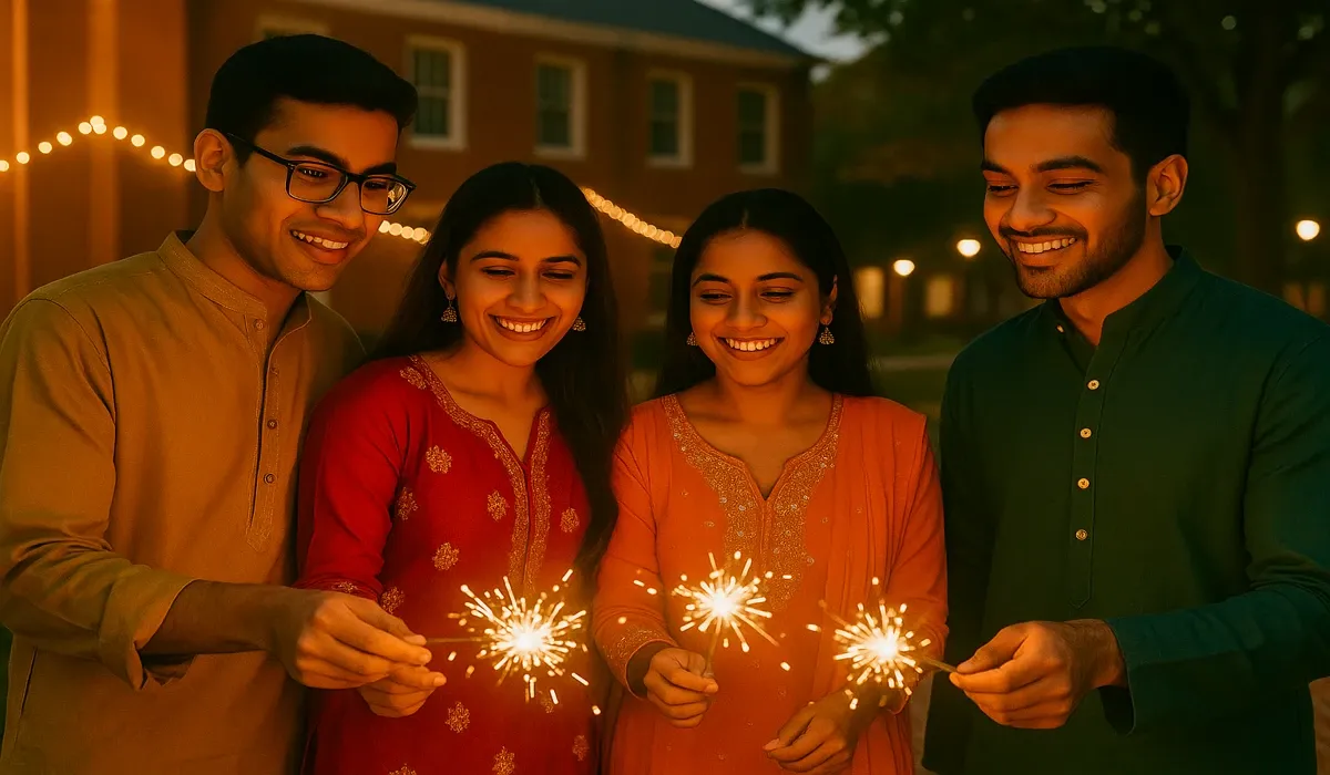 Indian student life in USA celebrating Diwali.