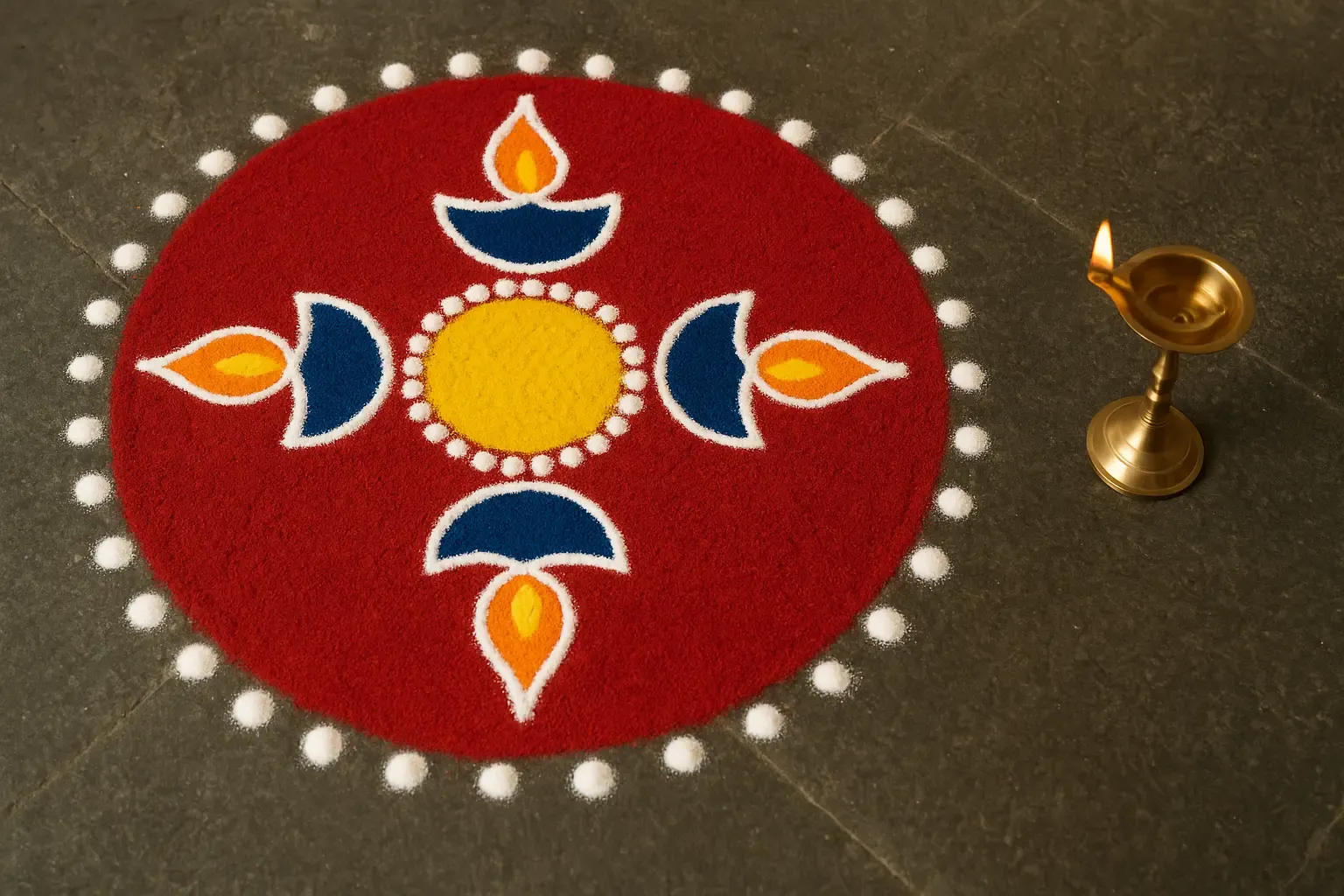 festive rangoli designs with minimal space diya