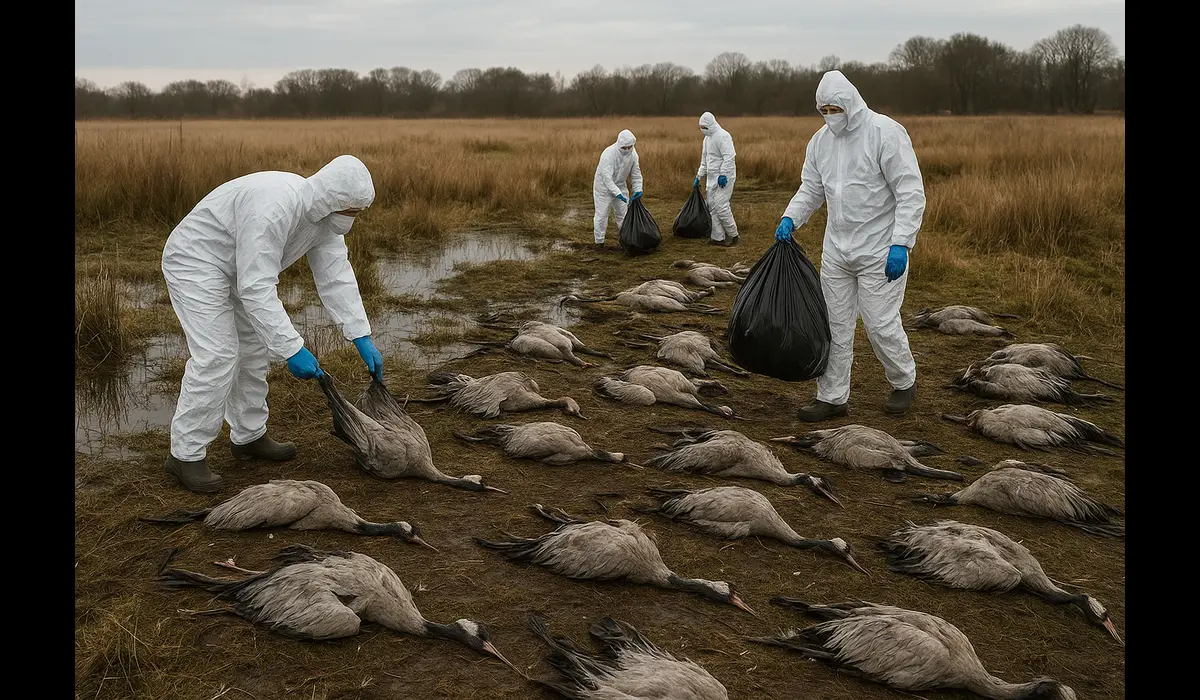 how severe is the bird flu outbreak in Germany migrating cranes death
