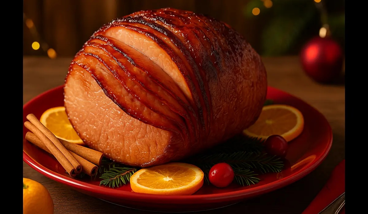 Honey-glazed ham – a sweet-savory favorite in Christmas food in USA.