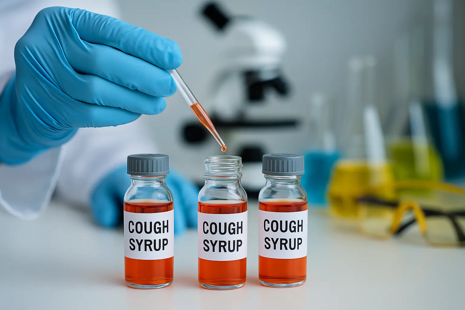 Testing toxic cough syrup samples in India lab