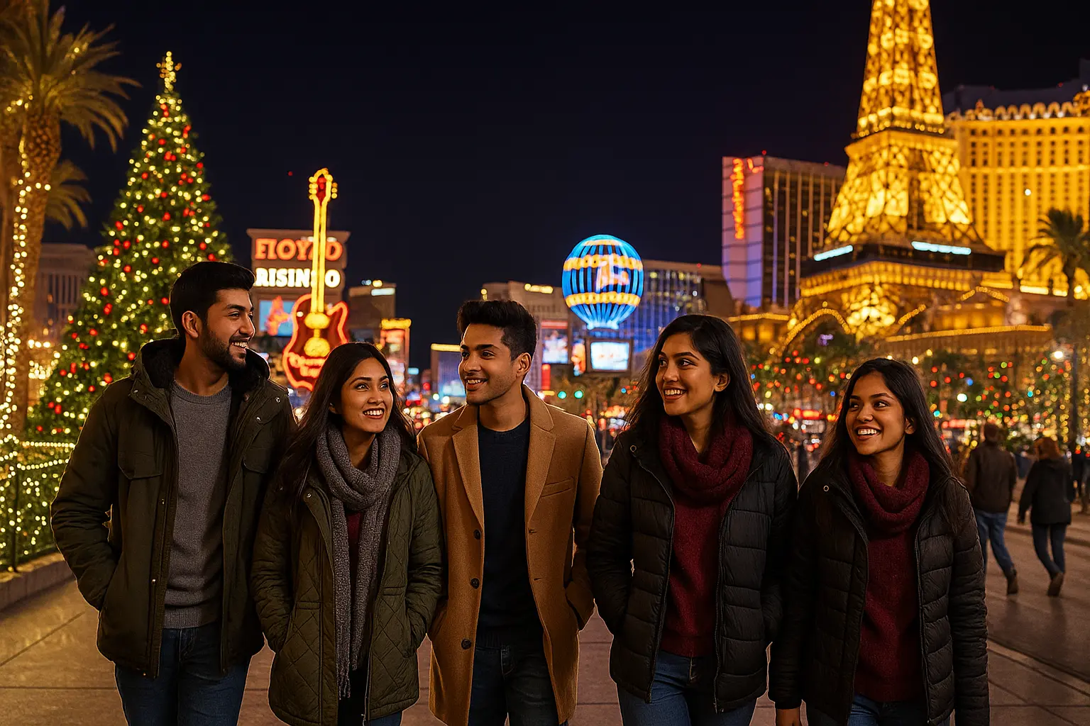 Indian students exploring Las Vegas 15 days USA trip.