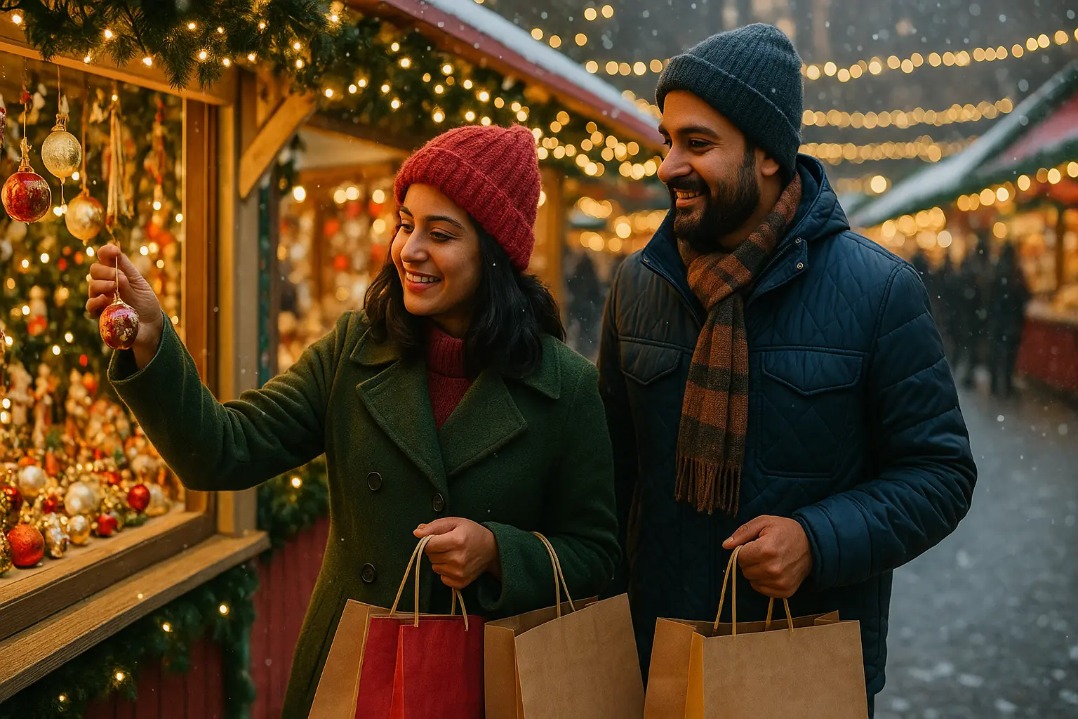 Indians exploring USA Christmas markets winter destinations December.