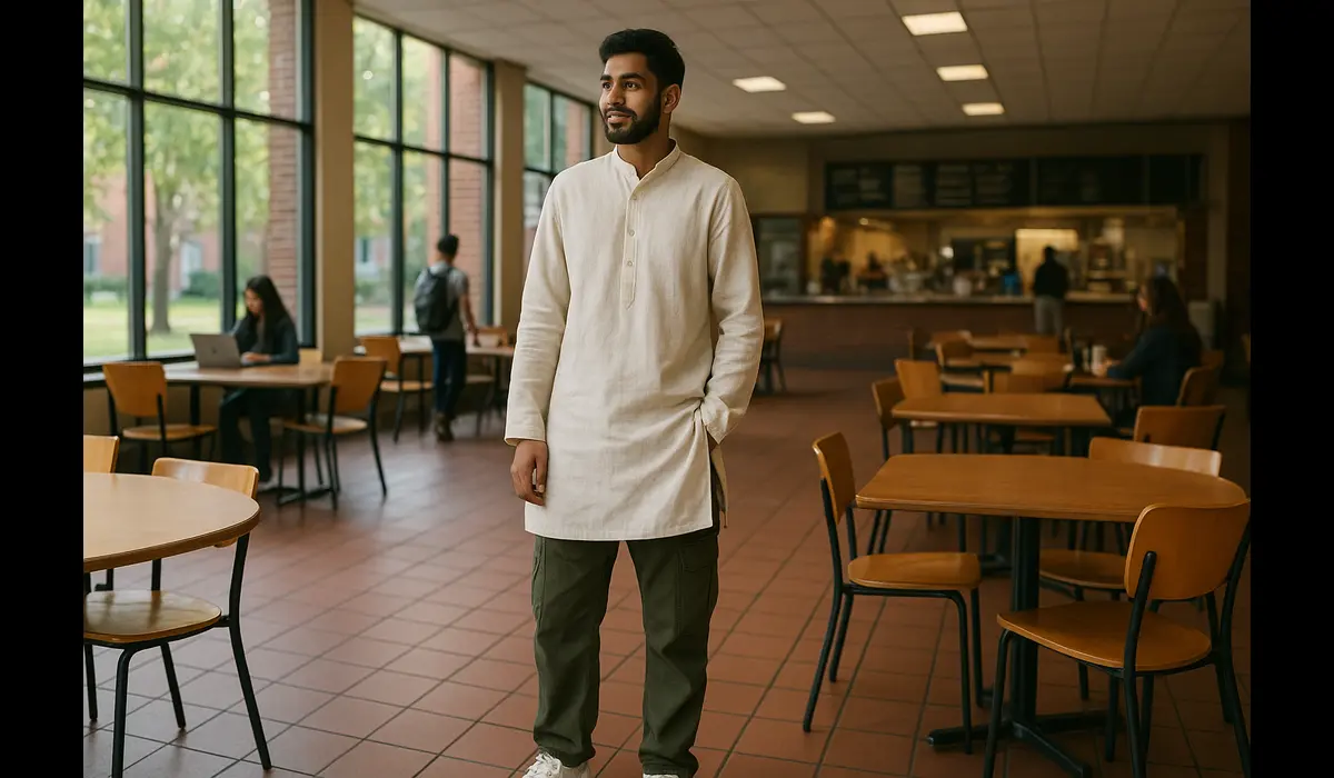 Indian college fashion meets USA street style look for men.